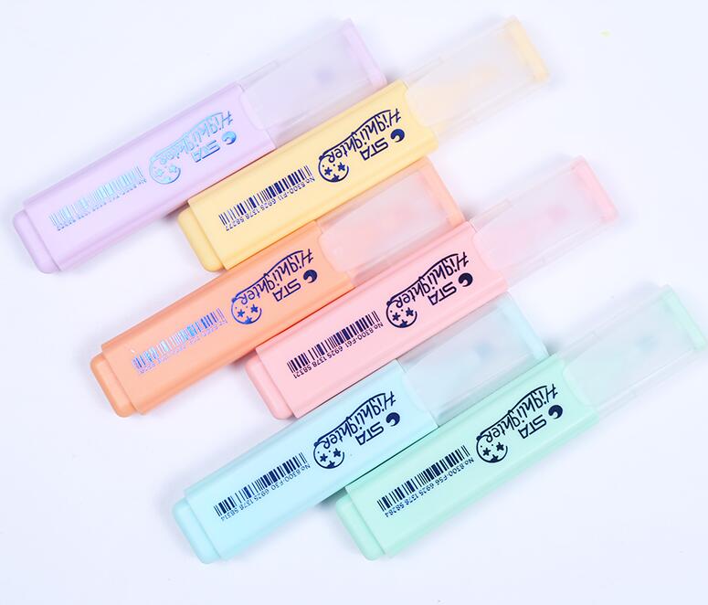 Mini subrayadores de colores Pastel, marcador de 6 colores, marcador de enfoque de un solo texto, papelería japonesa, 1 pieza