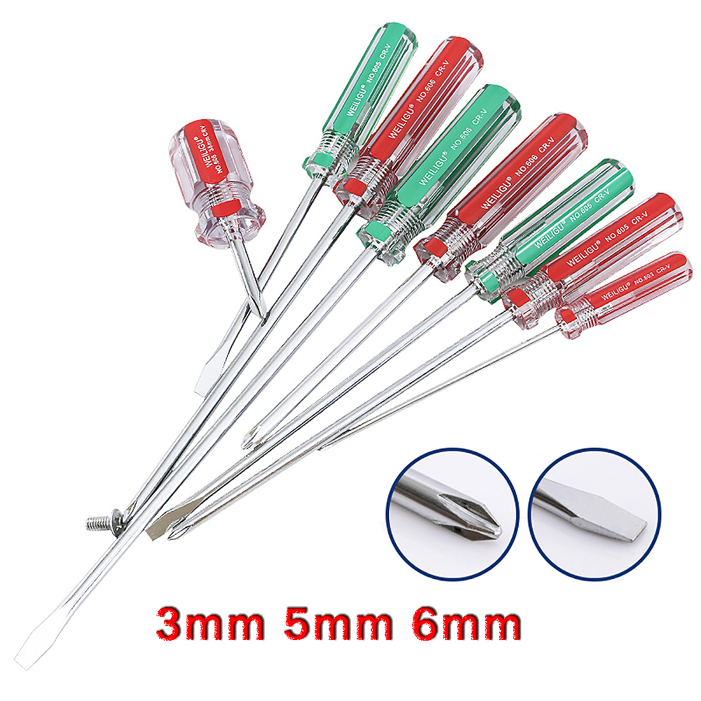 Magnetic 3mm 5mm 6mm Slotted/Phillips Screwdriver 38-300mm Long Cross Word Screw Driver Transparent Handle Car Repair Hand Tools