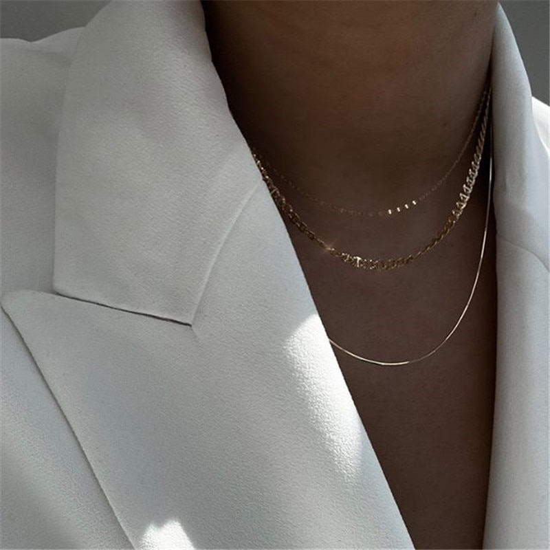 AOMU 3 Arten Punk Jahrgang Kubanischen Halsband Halskette Kragen Aussage Hüfte hüpfen klobig Gold Farbe Dünne Kette Halskette Frauen Schmuck