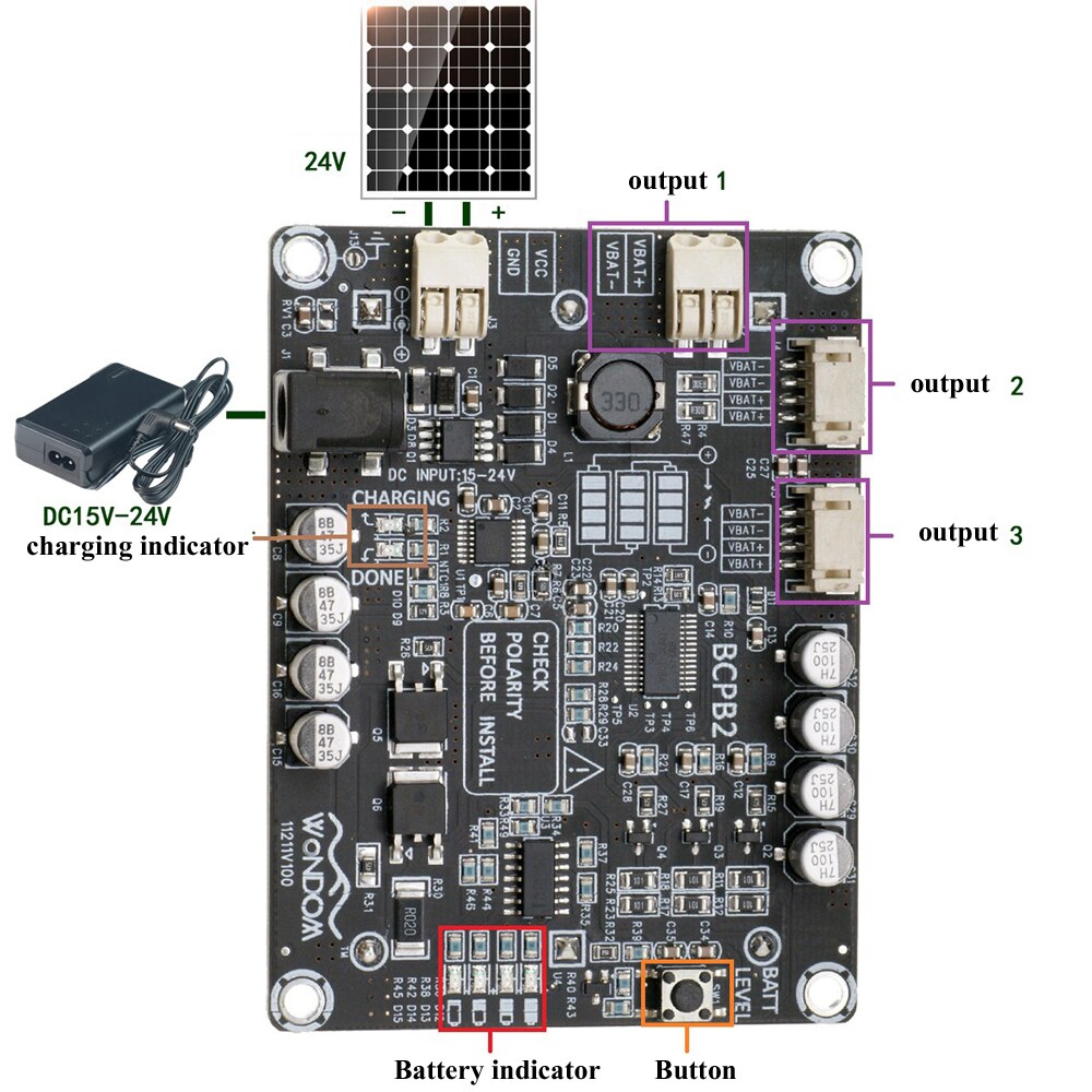 3S 18650 lithium battery and MPPT Solar charging Lithium battery with balanced protection output 12V T0020