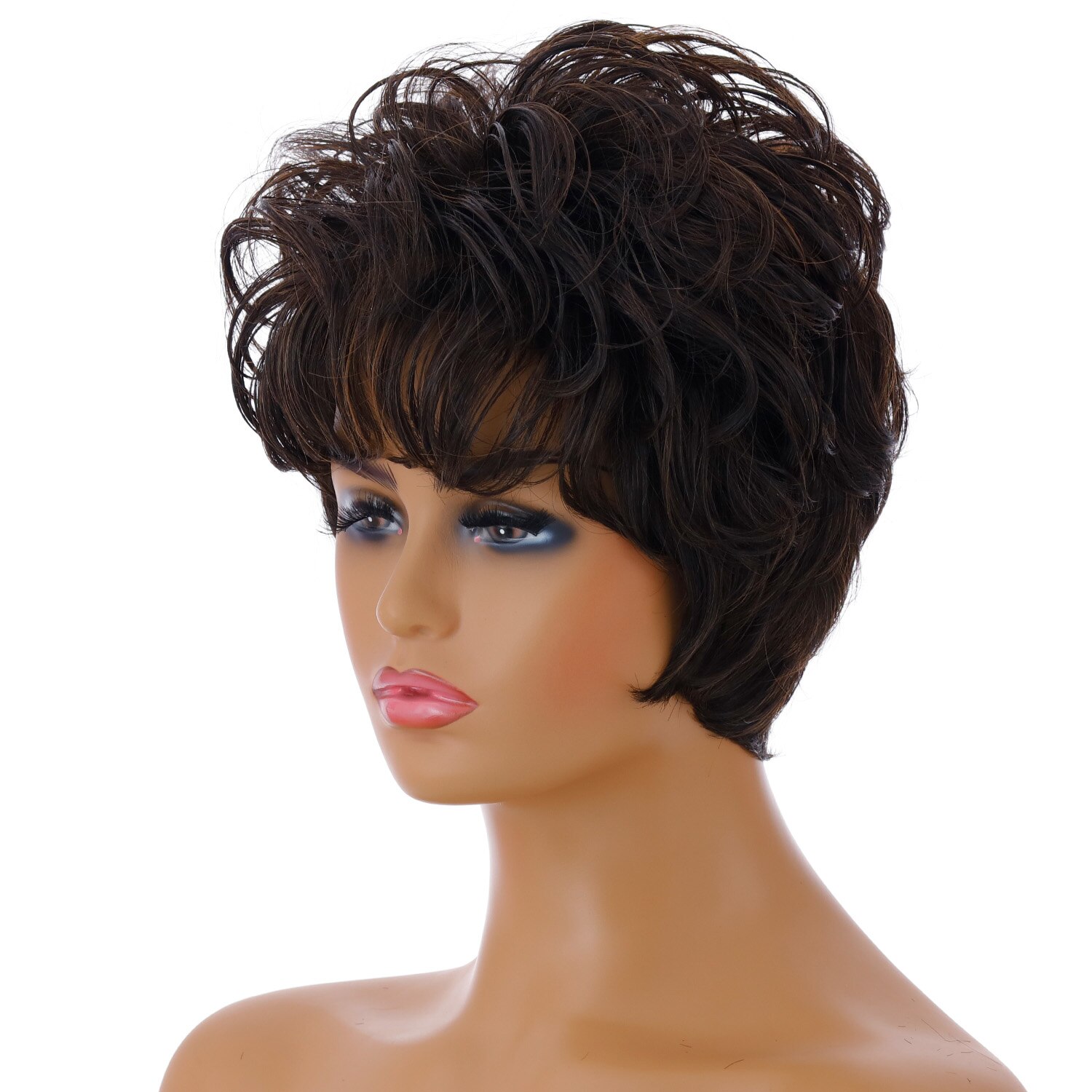 Short Curly Wigs for Black Woman Synthetic Black mixed Brown Hair Fluffy Party Daily Use Heat Resistant Wigs
