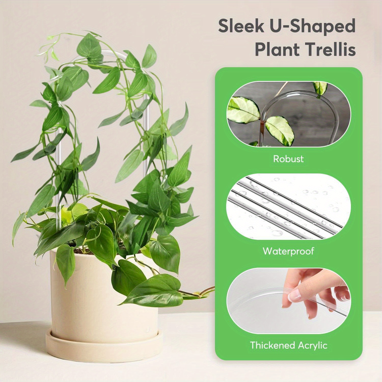 Cadre d'escalade en acrylique en forme de U, transparent et durable, adapté au support de pot de vigne et de fleur d'intérieur