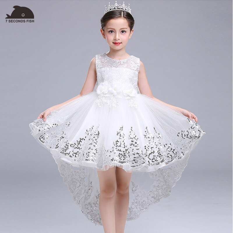 girl white princess dress for 3-14 years girl party dress 7 seconds fish kids brand vestidos children party dress: 14T
