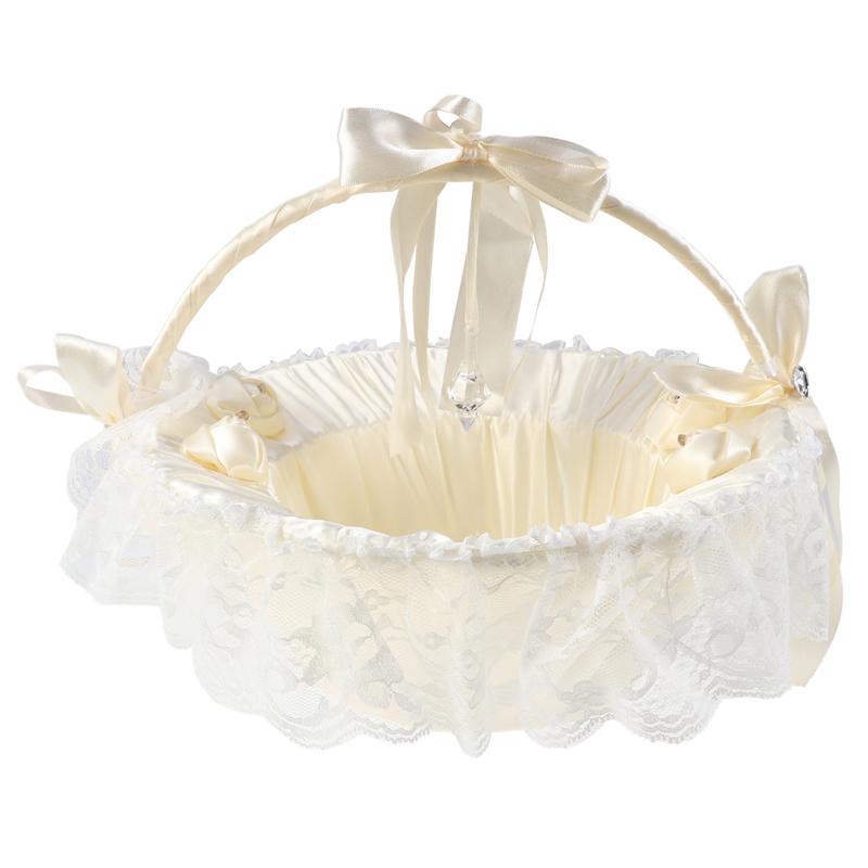Cesta Da Flor do casamento Cesta Menina Bowknot Laço de Fita de Noiva para Cerimônia Nupcial Do Partido Decoração (Bege)