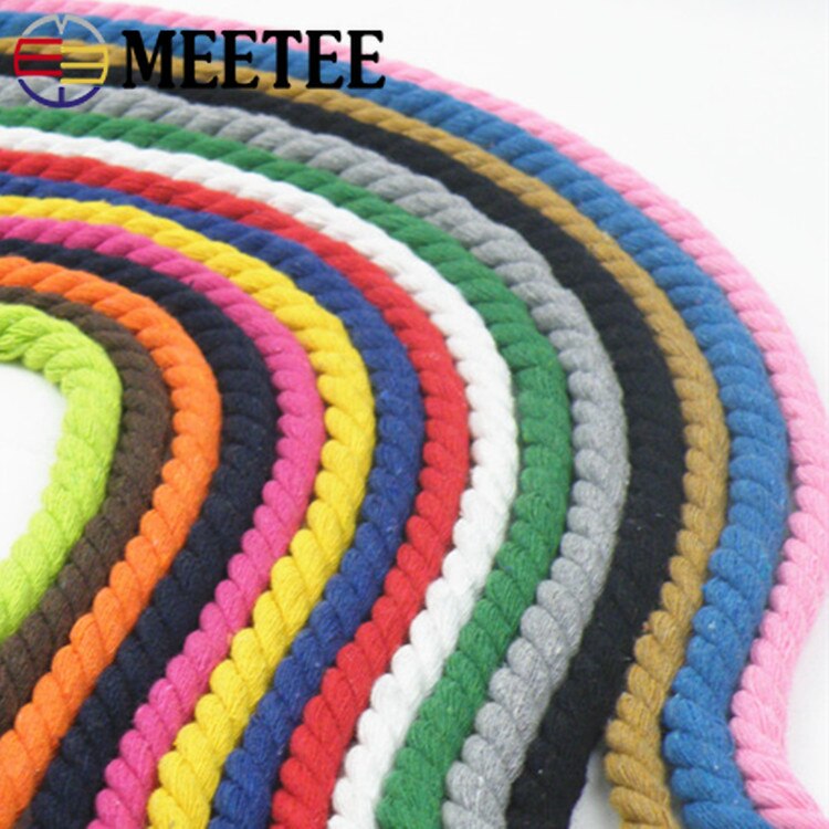 5 mètres 100%  coton 10mm 3 actions cordons de coton torsadés corde de coton tissée sac de bricolage cordon de serrage ceinture sangle accessoires de décoration
