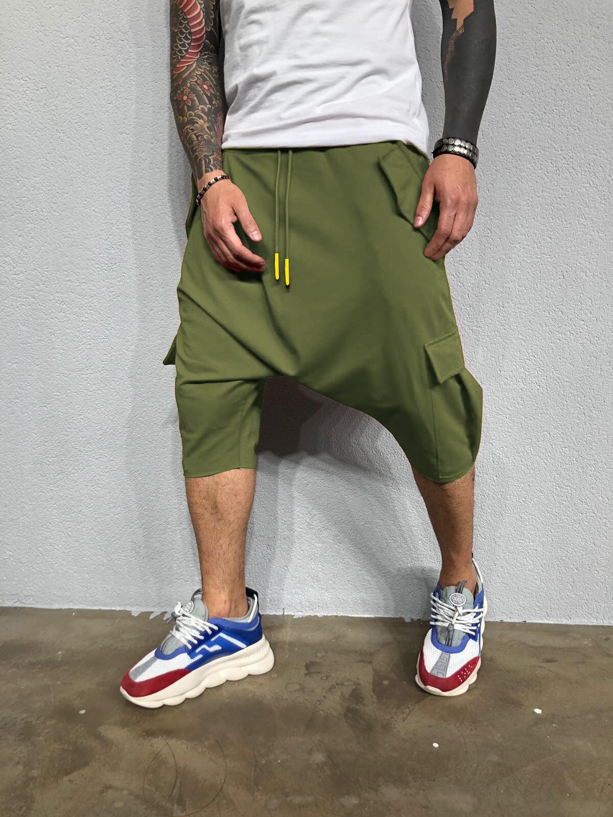 Calça masculina folgada, nova moda hip-hop, calça estilo europeu e americano, cor sólida, esportiva casual, com corte de harlan