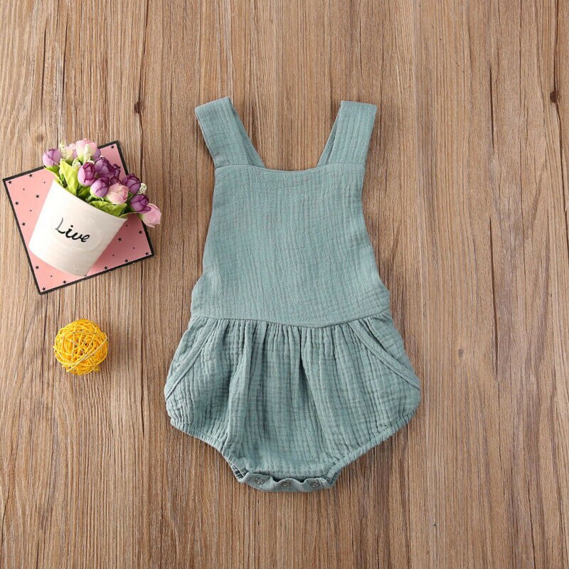 sommer Casaul Nettes Art Baby Bodys Kleinkind Jungen Mädchen Solide Baumwolle Leinen Gesamt Baby Kleidung Lätzchen Hosen freundlicher Outfit