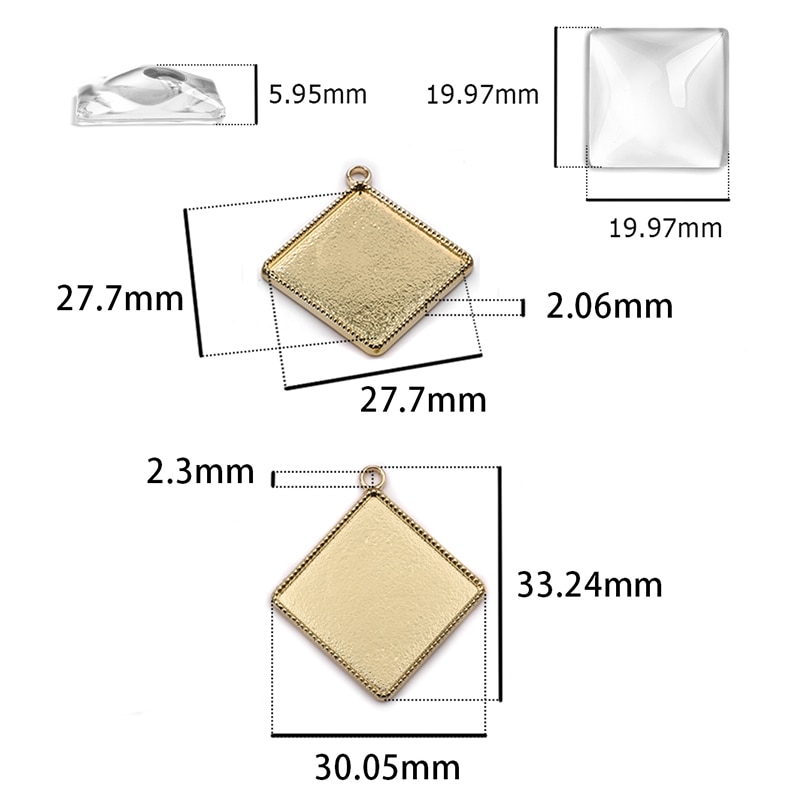 Base de cabujón cuadrado de 20mm, 10/16 Uds., ajustes de Cameo, bandeja con bisel, Charms, colgante, bandeja en blanco para DIY, pendientes, collar, fabricación de joyas