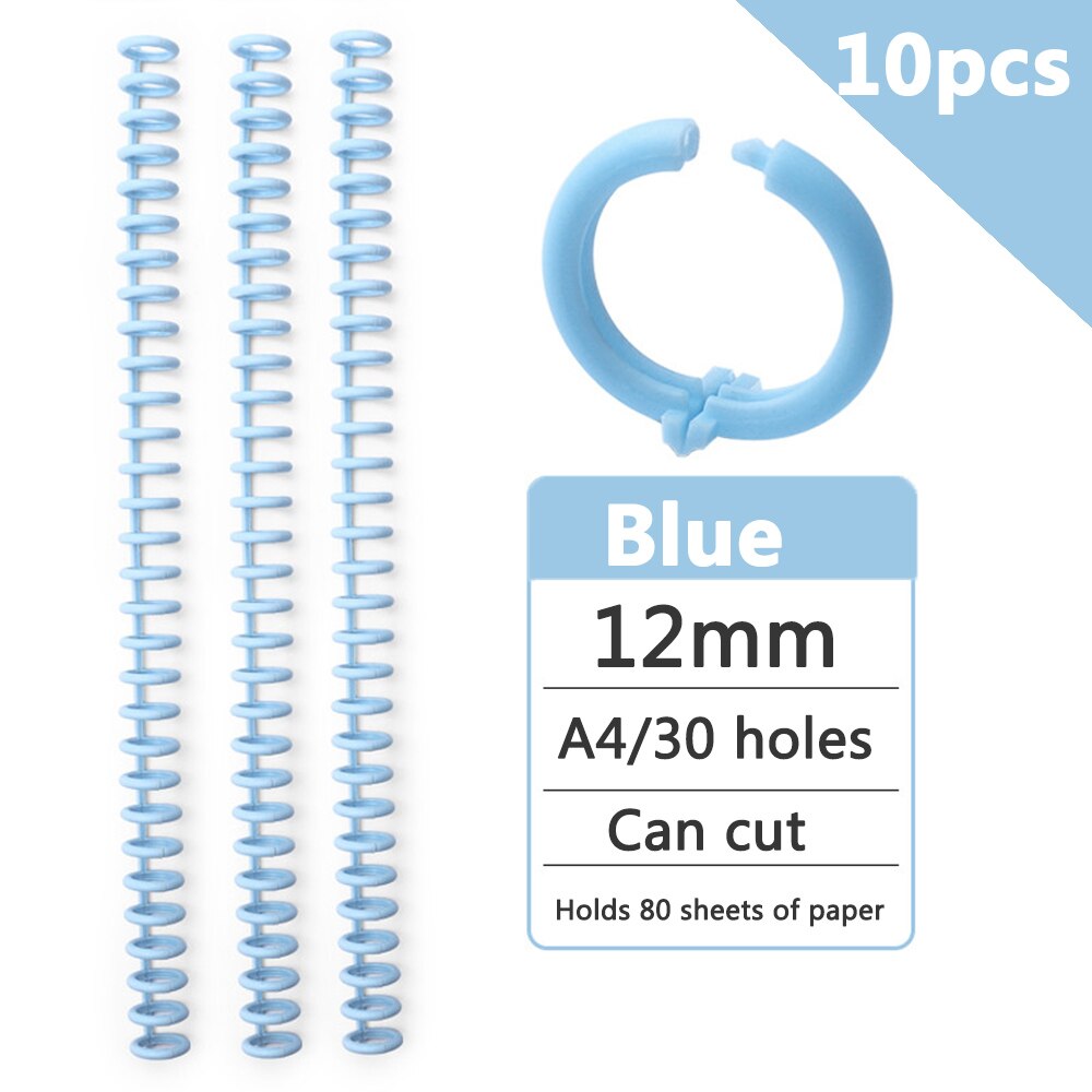 Anillo de encuadernación de plástico de hojas sueltas, anillos en espiral de resorte para 30 agujeros, A4, A5, A6, papel, cuaderno, papelería, suministros de oficina, 10 piezas, 30 agujeros: blue 10pcs