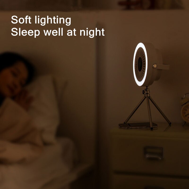 Portable Rechargeable Floor Standing Fan with LED Lamp for Home Room Hanging Camping Ceiling Cooling Air Cooler Fan 3 Gear Wind