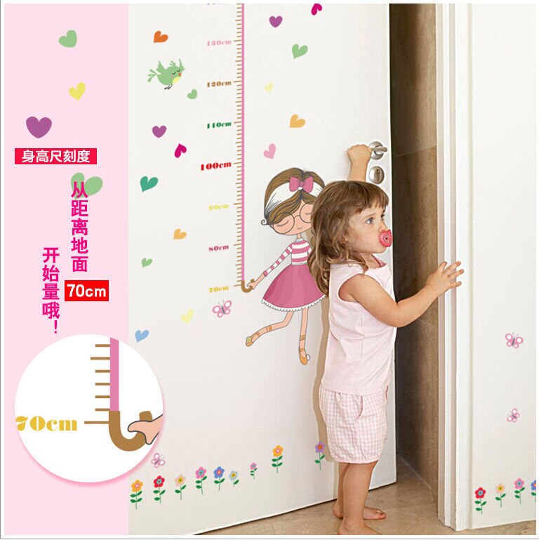 Cute Girl Umbrella Measure Height wall stickers decal kids adhesive vinyl wallpaper mural baby girl boy room nursery decor