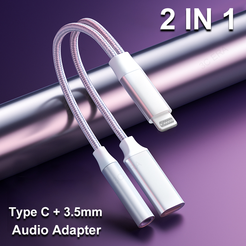2 IN1 3,5 mm Jack Adapter audio do słuchawek iPhone 14 13 12 11 XR Plus Pro Max Mini USB typu C Szybka ładowarka
