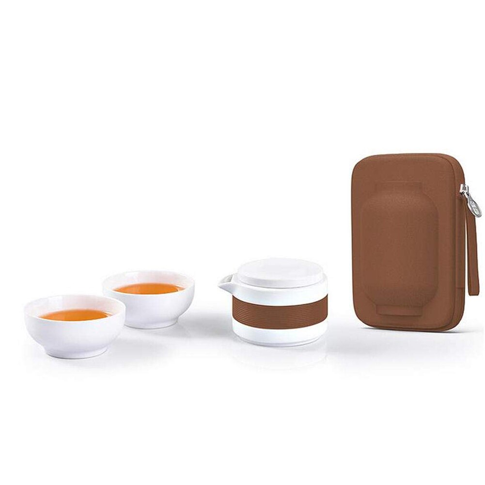 3 st/set keramiska tekoppsset bärbar kung fu tekanna med påse för kontor hem resa tsh shop: Brun