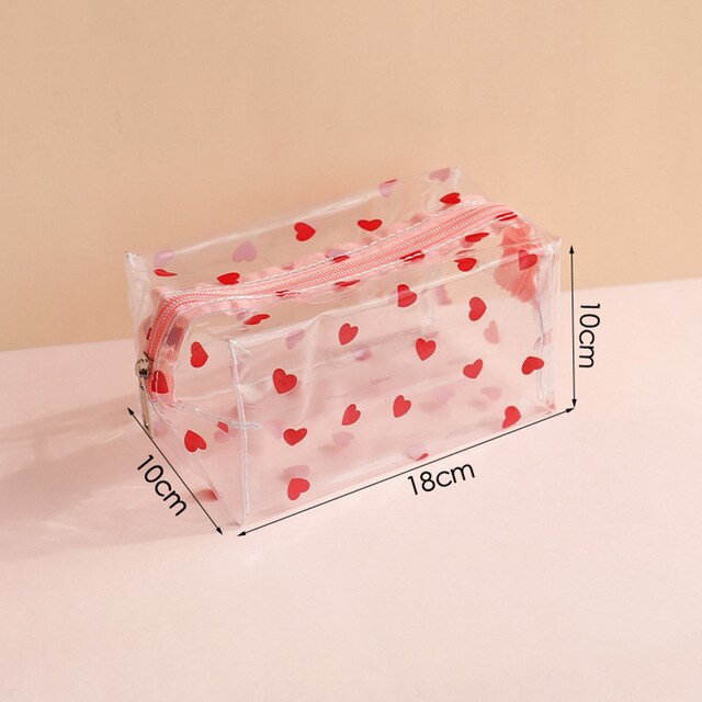 Vattentät transparent sminkpåse söt kosmetisk väska förvaringspåse klart fodral toalettpåse pvc dragkedja rese smink arrangör: Kärlekshjärta