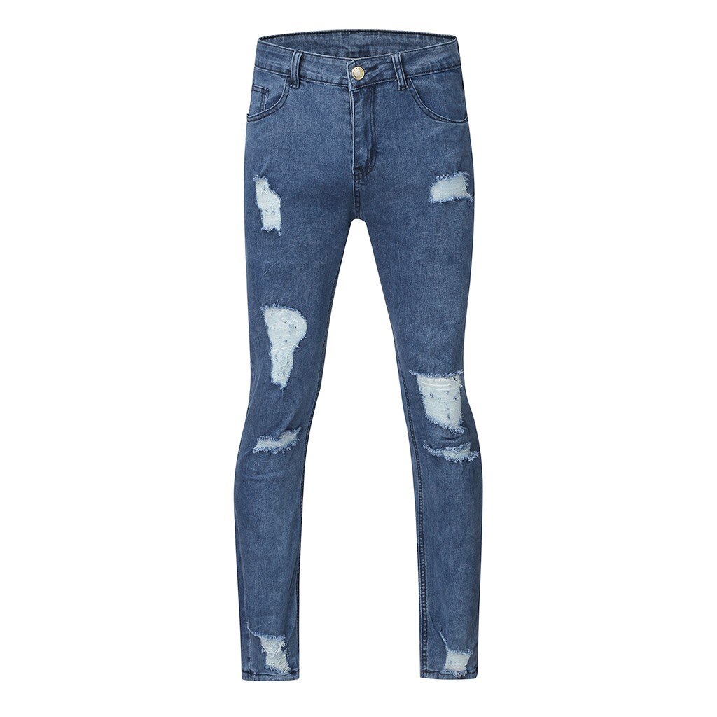 Jeans Mannen Stijlvolle Ripped Jeans Broek Biker Skinny Slim Straight Gerafeld Denim Broek Mode Skinny Jeans Mannen Broek