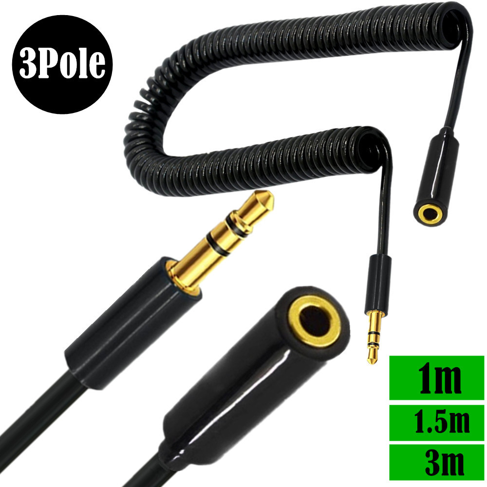 Conector de extensión de 3,5mm, 4, 3 polos, TRRS a TRRS, macho a hembra, macho a macho, auriculares, Audio estéreo, Cable en espiral con resorte auxiliar: Azul / 1,5 m