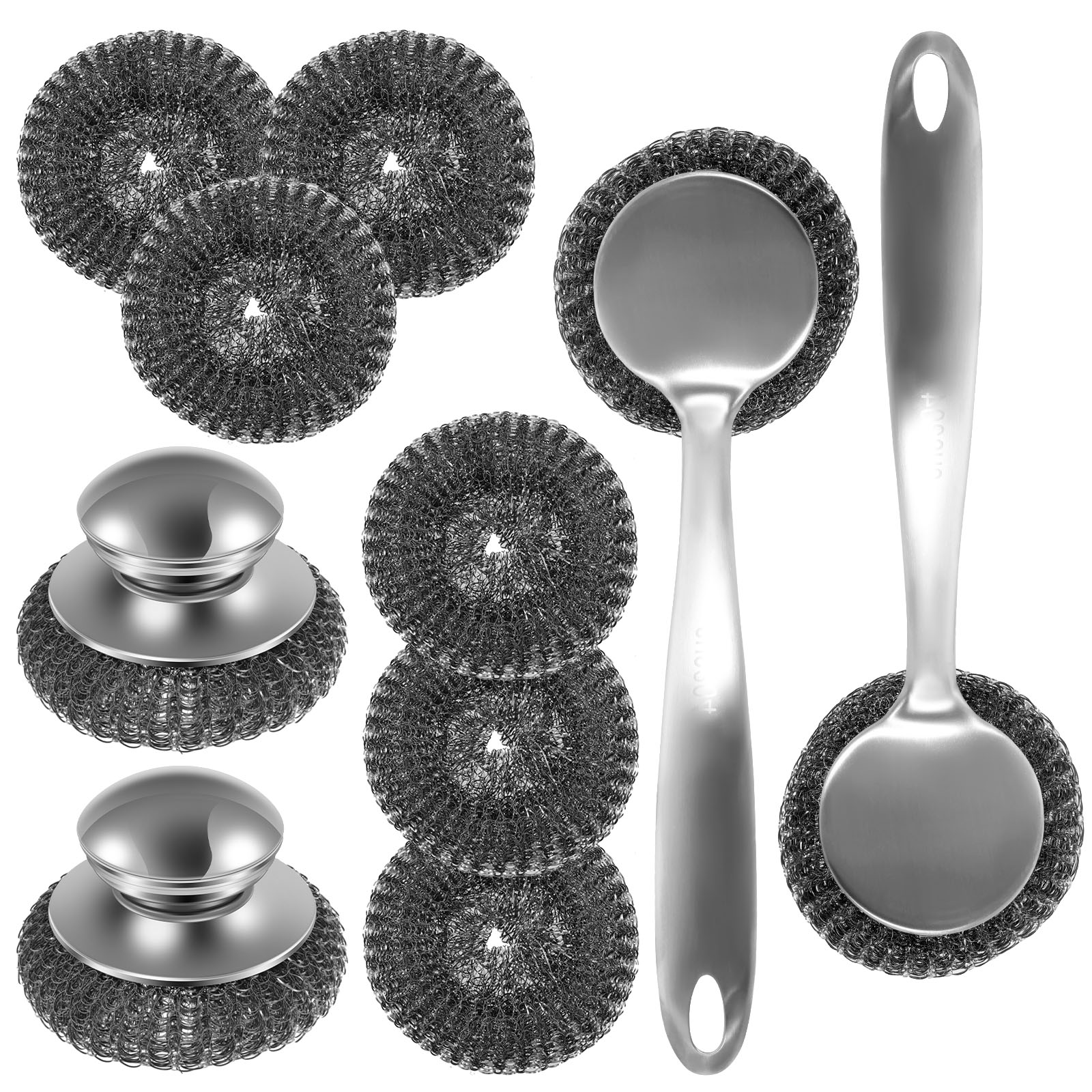 5/10 Stuks Staaldraad Bal Pot Borstel Lange Steel Keuken Gerechten Scrubber Sterke Decontaminatie Roest Verwijderen Gebruiksvoorwerpen Schoonmaken tool: Black