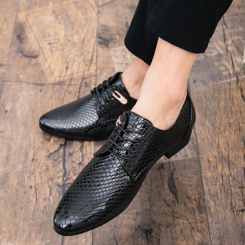 CIMIM Brand Men Pointed Toe Dress Shoes Snake Leather Shoes Men Business Office Casual Shoes Big Size Formal Men Wedding Shoes