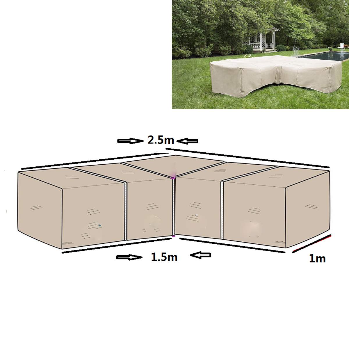 Tuinmeubelen l-vormige bankhoes, pianobank, bankhoezen voor woonkamer, buiten, waterdicht en stofdicht