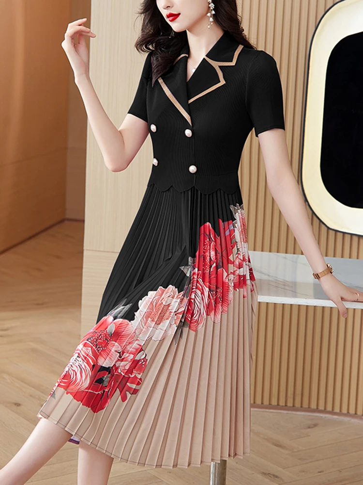 Bodycon luksuriøs lang kjole sommer patchwork blomster plisserede kjoler kvinder koreanske skræddersyede lejlighedskjoler