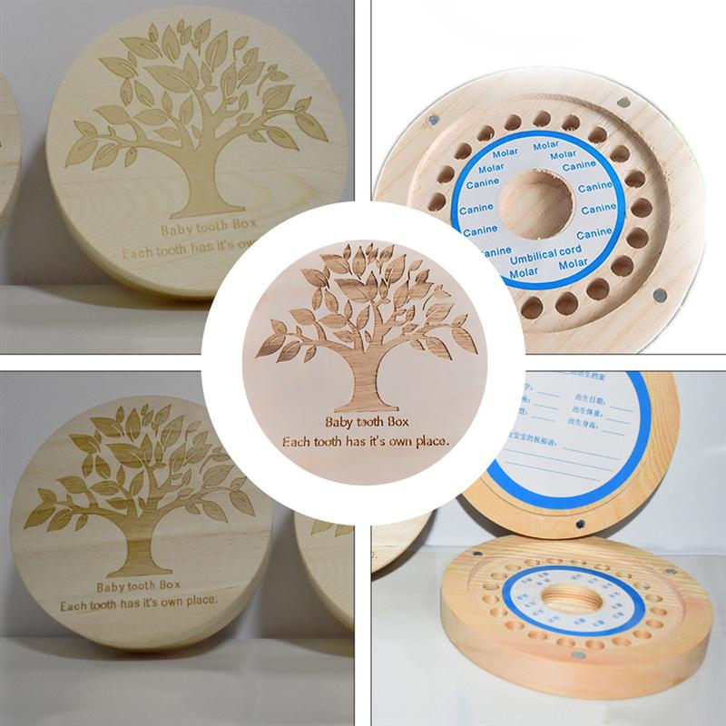 Houten Baby Kids Tand Opbergdoos Engels/Spaans/Frans/Russisch/Italiaans Tanden Navelstreng Lanugo Organizer Herinneringen besparen