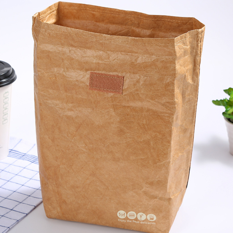 Reusable Brown Paper Lunch Bag With Magnetic Closure Insulated Thermal Cooler Sack For Picnics And Work