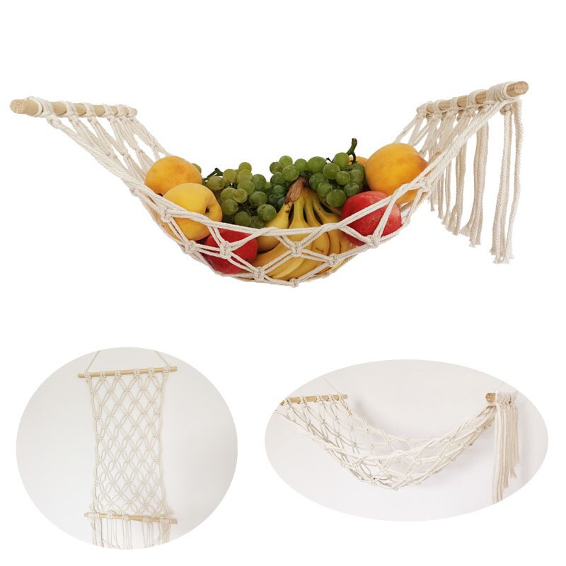 Hamac à fruits, gain de place, légumes, banane, porte-fruits, filet avec crochet pour suspendre le panier pour armoire, décor de cuisine nordique Boho