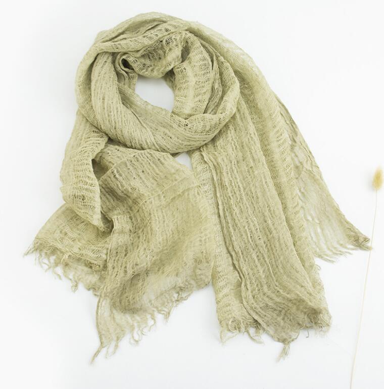 Luxe Solid Real Linnen Zomer Rimpel Zijden Sjaal Vrouwen Shawl Lange Soft Wrap M201: Light Khaki