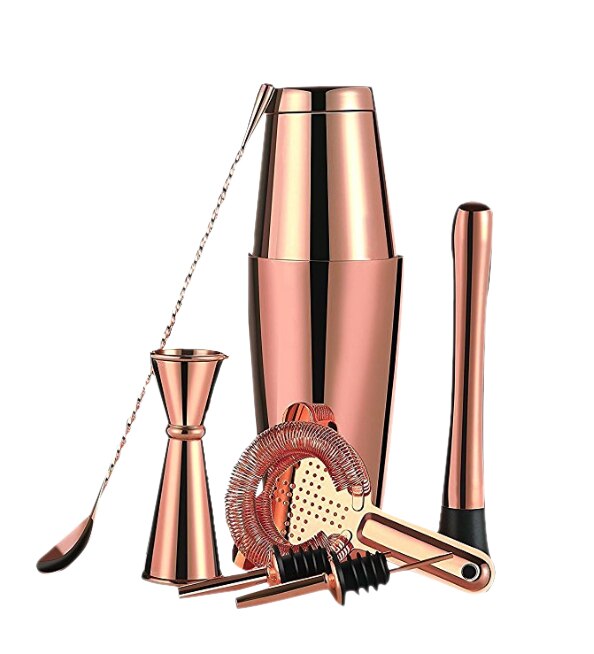 Cocktailshaker BS-75S 750ML Boston Cocktail Shaker Set and Widely Used in Bars: Rose Gold 8pcs