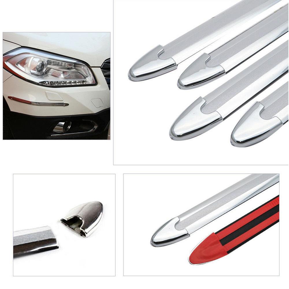 4PCS/Set Silver Chrome Bumper Corner Side Edge Guard Protector Protective Car Auto Truck Decoration Strip Styling Mouldings