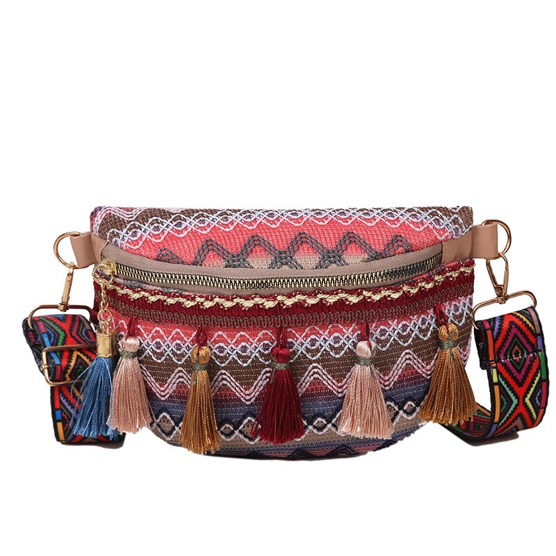 Riñonera de estilo étnico para mujer, bolso de cintura con correa ajustable de Color variado, con decoración de flecos, bandolera informal para el pecho, novedad