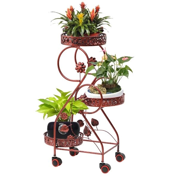 Wrought iron flower stand multi-layer push-pull mobile wheel flower stand living room flower pot stand floor green hanging hangi