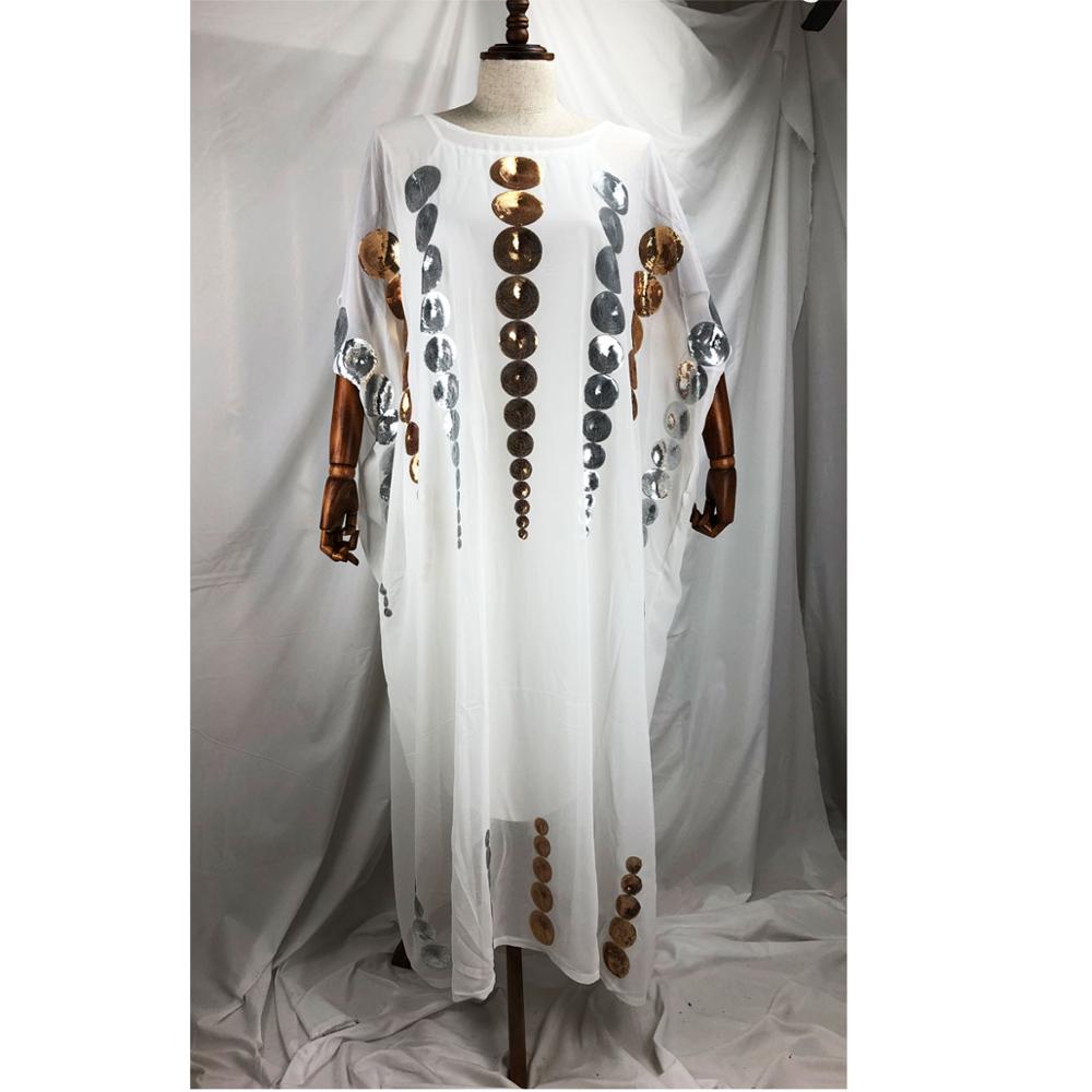 Robe en mousseline de soie, style porté large, à manches longues, Dashiki, pour femmes,: white / L
