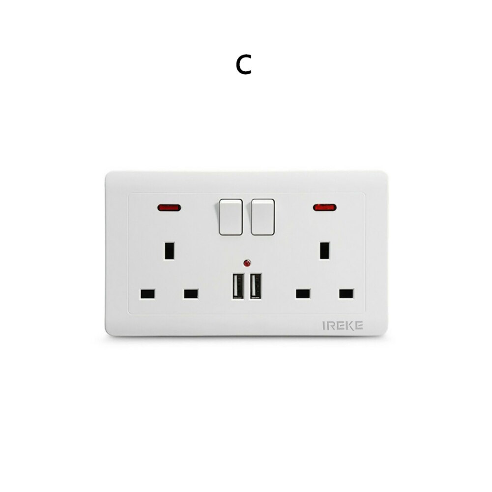 13A Dubbele Muur Uk Plug Socket 2 Gang Multifunctionele Socket Met Usb Lader 2 Port Muur Outlets Vlakke Plaat huis Decor: C