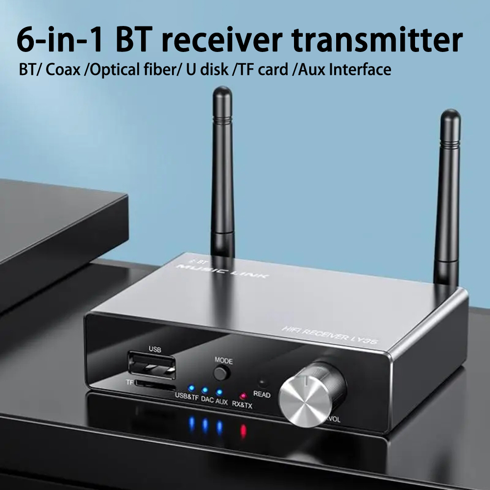 LY35 Bluetooth 5.3 Transmitter Receiver Stereo AUX 3.5mm Wireless Music Audio Adapter Remote Control DAC Audio Converter