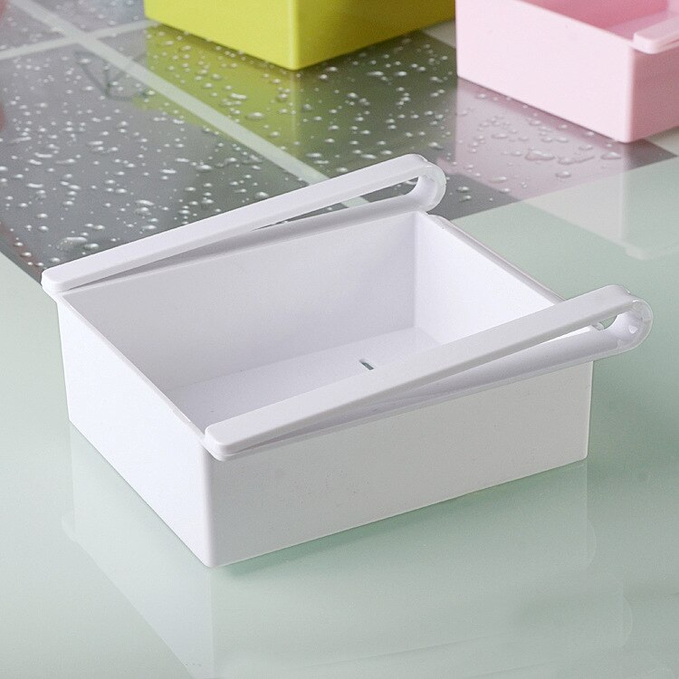 Køleskab justerbar strækbar organizer skuffe kurv køleskab skuffer frisk spacer lag mad opbevaringsstativ: Hvid 16.5 x 15.5 x 7cm