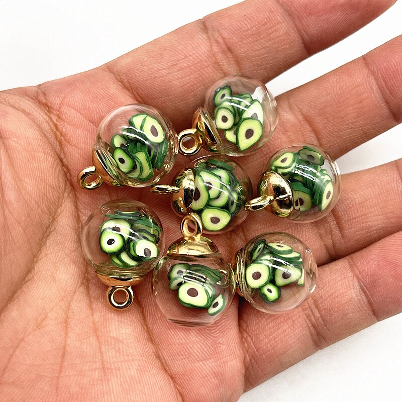 10pcs 16mm Colorful Transparent Ball Glass Polymer Clay Charms Pendant Find Hair Accessories Jewelry Charms Earring