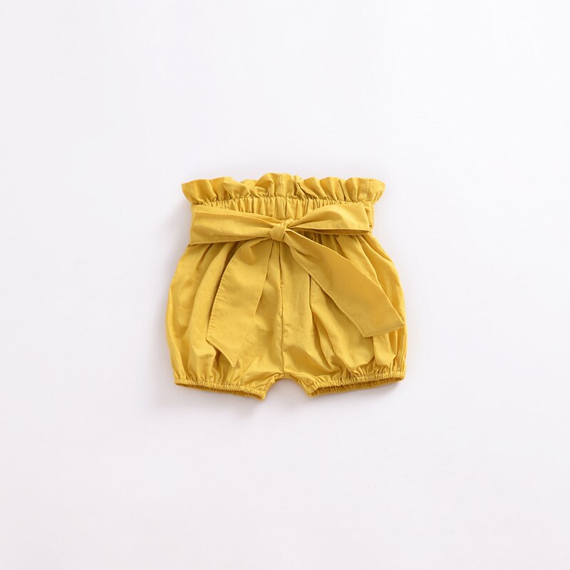 Pantalones cortos con volantes y lazo para niñas, Shorts con estampado Floral a cuadros, cintura elástica, PP, de verano, europeos y americanos: A / 5T