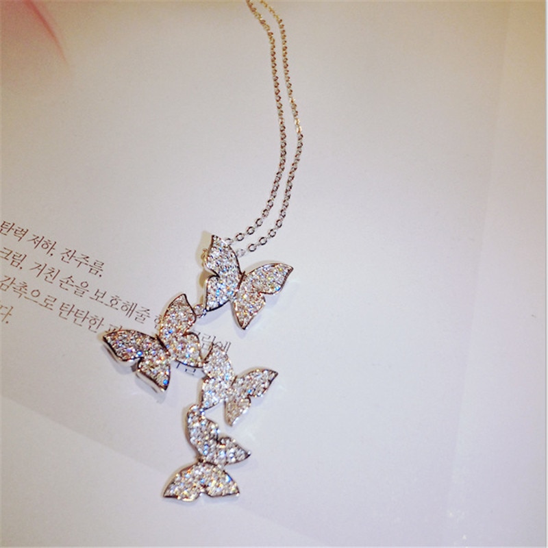 Lange Vlinder Hanger Aaa Zirkoon Cz 925 Sterling Zilveren Statement Bruiloft Hangers Met Ketting Voor Vrouwen Bridal Jewelry