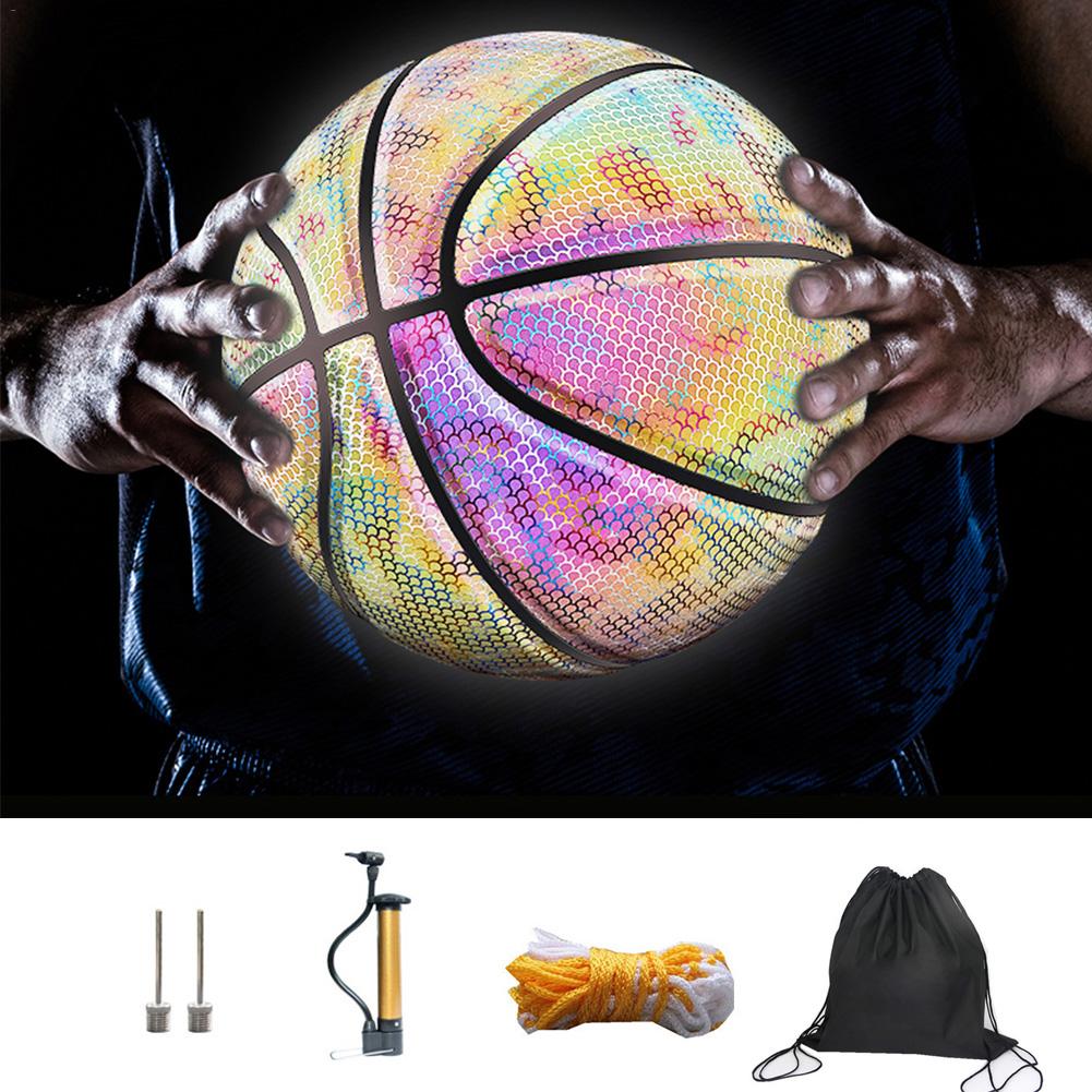 Gioco notturno di pallacanestro luminoso Street PU incandescente arcobaleno luce strumento di allenamento per bambini Street Basketball Show allenamento per bambini