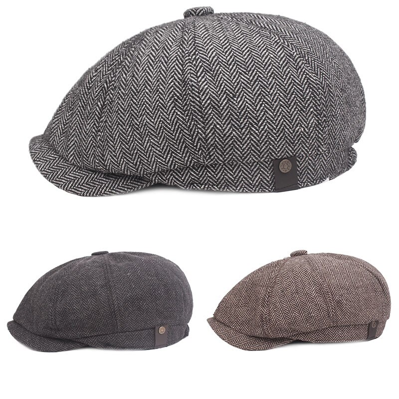 Unisex Newsboy gorras calientes Tweed Octagonal sombrero para hombre Otoño Invierno boinas para mujeres gorras de Detective gorras planas Retro Chapeau