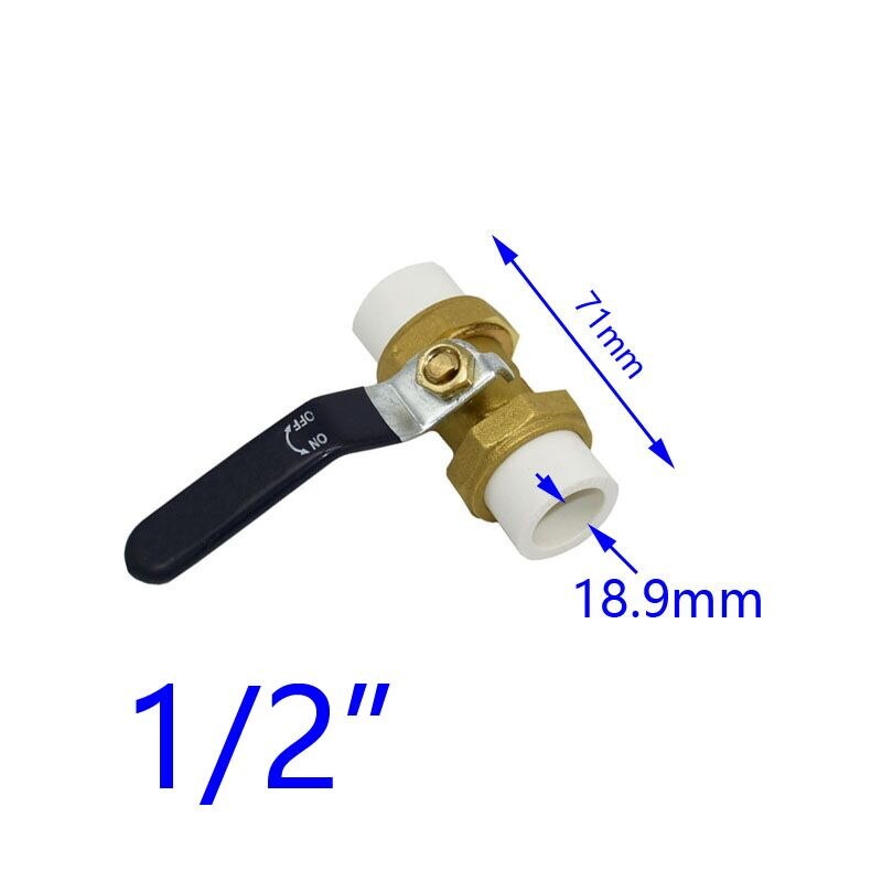 PPR Brass heat fusion Plumbing ball valve 1/2 3/4 1" garden tap fitting Double Union Socket Water valve DN15 DN20 DN25 1PCS: 18.9MM