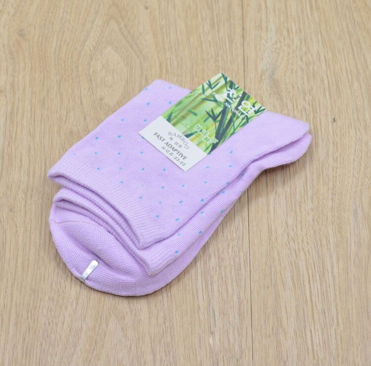 3 Pairs/Lot Women Bamboo Fiber Crew Socks Female Spring Autumn Soft Breathable Solid Candy Color Polka Dot Casual Socks: Polka Dot- purple