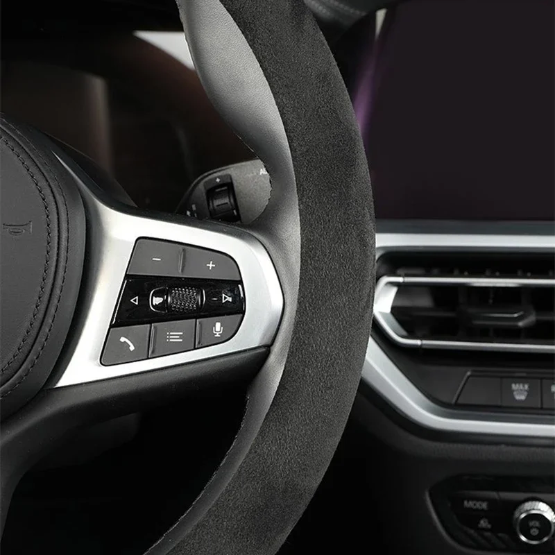 Auto Lenkrad Abdeckung Wildleder Ultra-dünne Nicht-Unterhose D-förmigen Runde Atmungsaktiv Schweiß-saugfähig Leder luxus Abdeckung für Alle Saison