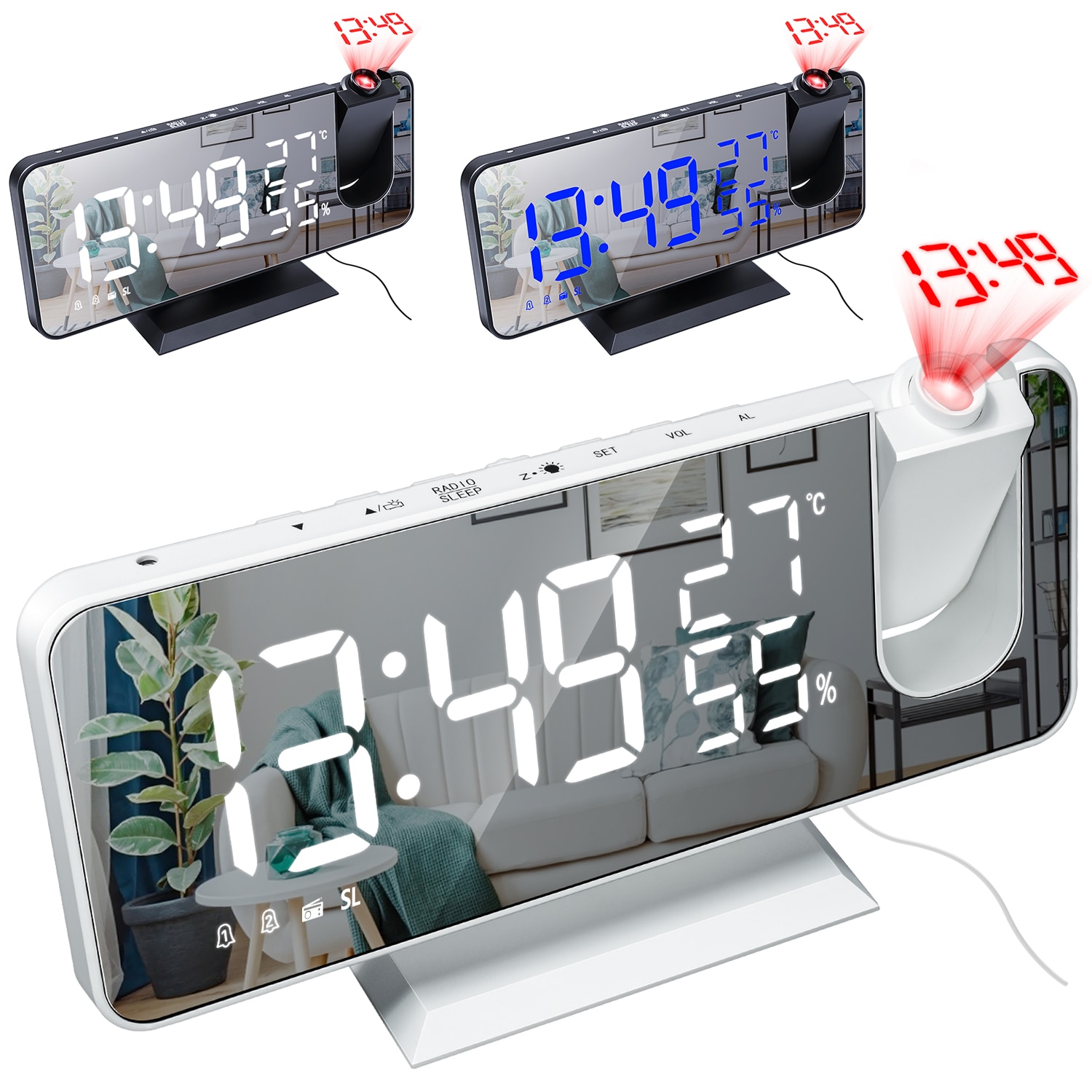 LED Digital Alarm Clock Watch Table Electronic Desktop Clocks USB Wake Up FM Radio Time Projector Snooze Function 2 Alarm 2#