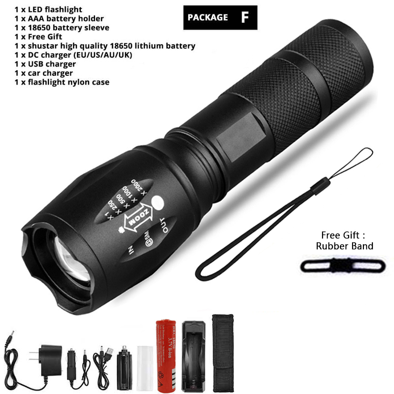 Z45 lampe de poche LED torche étanche Ultra lumineuse T6/L2/V6 zoomable 5 Modes de commutation 18650 batterie rechargeable pour le camping en plein air: Package F / L2-8000 Lumens