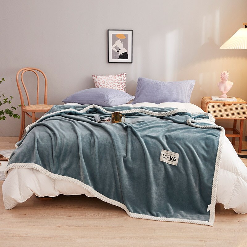 Yaapeet Winter Flannel Blanket Double Thicken Warm Throws Blanket Super Sofa Heavyweight Decorative Bed Blanket 200x230cm: Green / 150X200cm