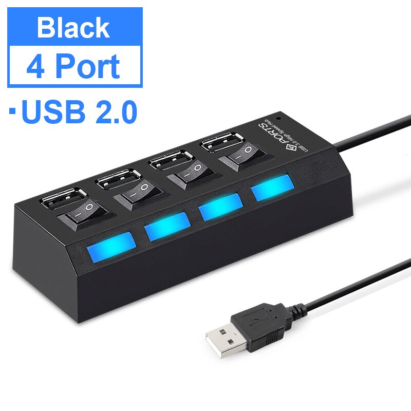 4 portar usb-nav 3.0 äkta usb 3.0- nav höghastighets usb-splitteromvandlare med separat switch usb-adapter 7- portars pc-förlängare: Usb 2.0 4- port