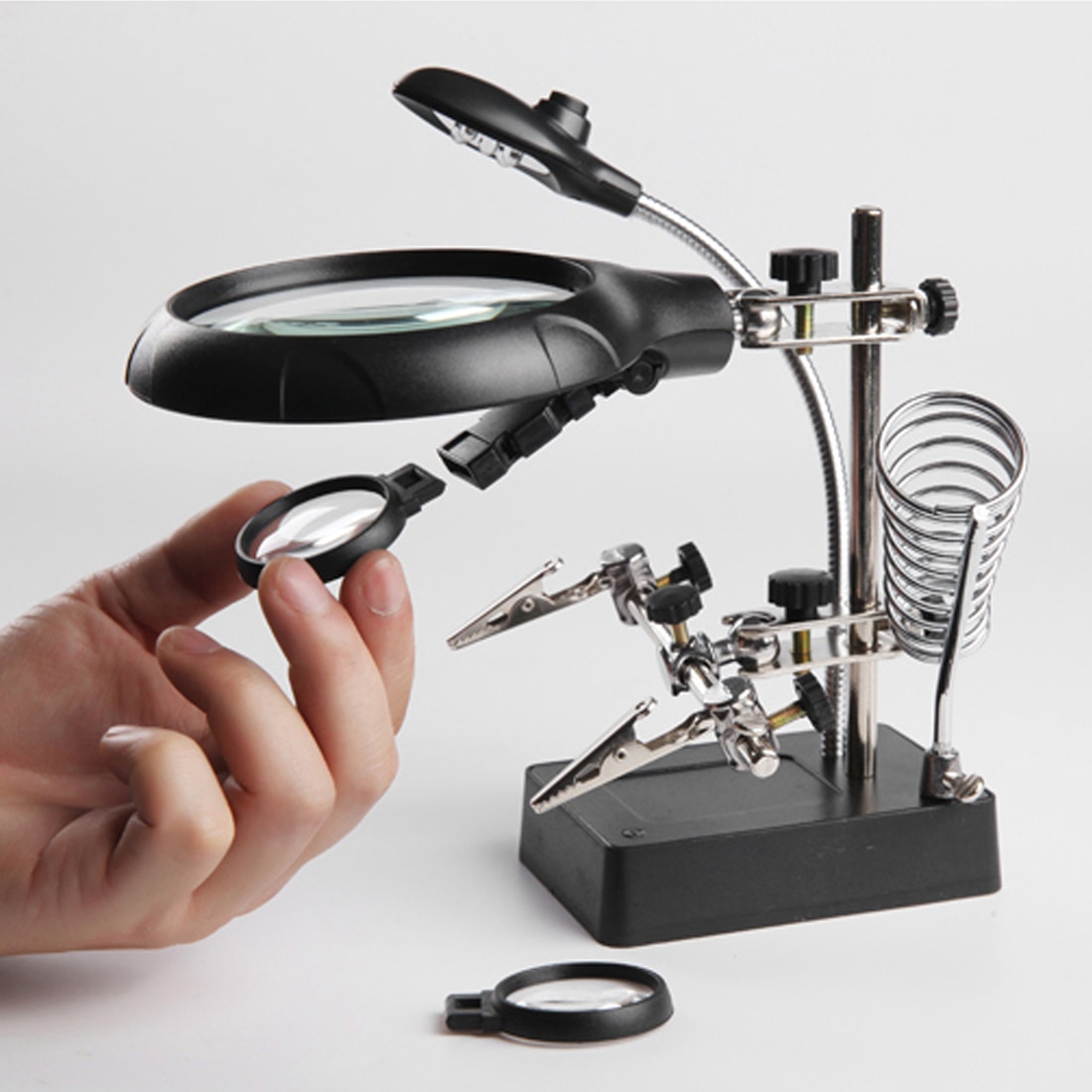 Welding magnifying glass 5 LED Light 2.5X 7.5X 10X lens Auxiliary Clip loupe desktop Magnifier third hand soldering Repair Tool