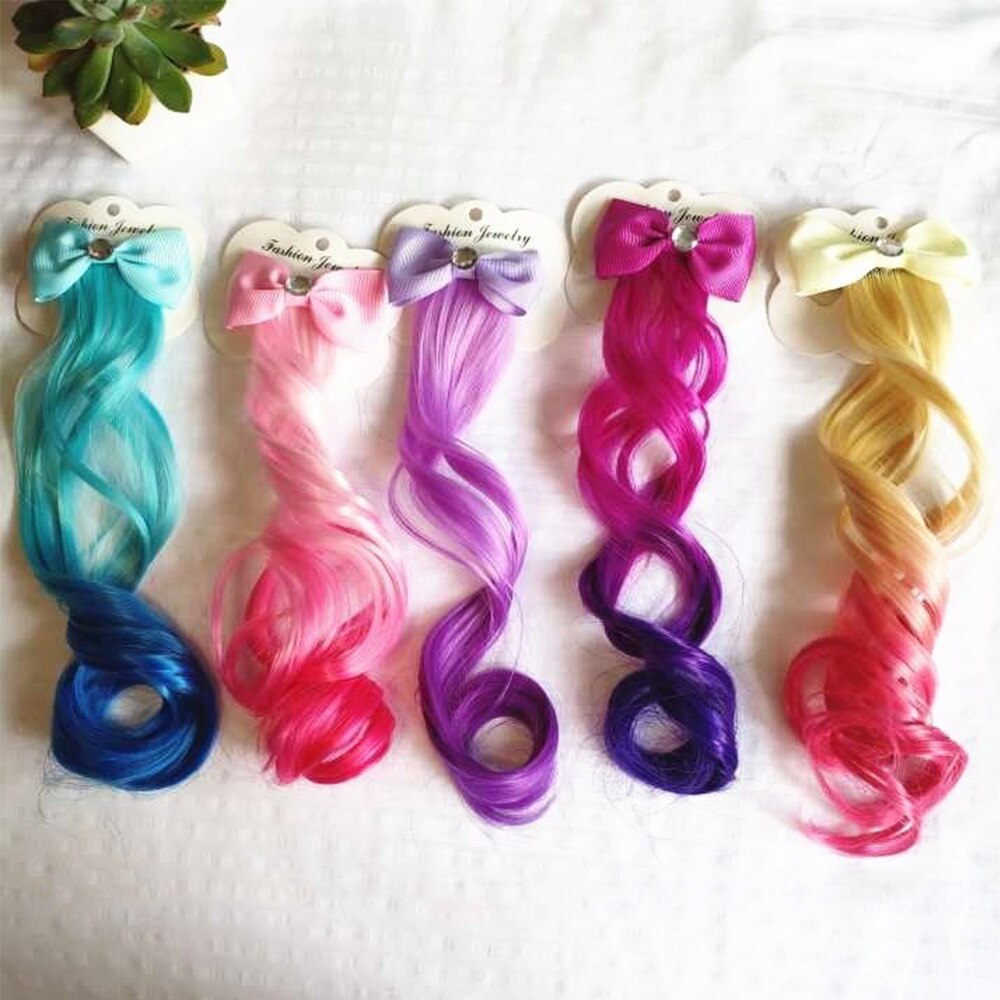 Lovely Girls Colorful Bow Curls Princess Hair Ornament Headband Hair Clips Girls Kids Performance Wig Headwear Accessories
